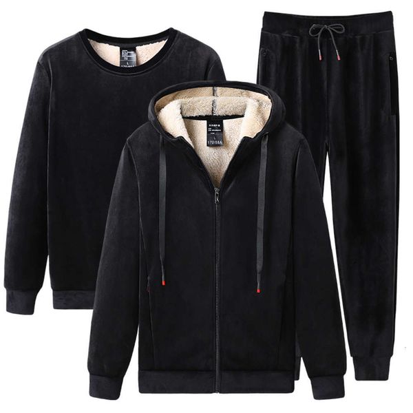 

winter hooded cardigan jacket pants black round neck sports sweater long sleeve casual men's three piece suit, Gray