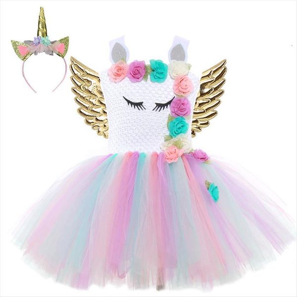 

girl unicorn for girls dresses tutu princess party flower birthday cosplay halloween costume clothing, Red;yellow