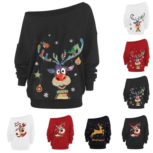 

women's hoodies & sweatshirts women sweatshirt christmas cat printed pullover autumn casual long sleeve o-neck loose hoodie fashion lad, Black