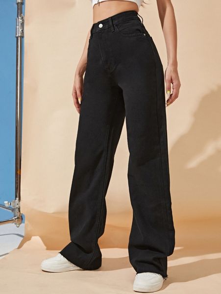 

raw hem straight leg jeans o4bm#, Blue