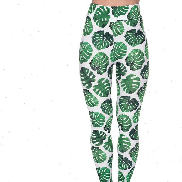 

women high waist legging monstera white printing leggings fashion fitness woman pants drop shipping good quality, Black