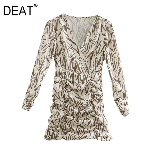 

[deat] High Waist Cleavage Folds Long Sleeve Printing Mini Dress Temperament New Spring 2021 Fashion Tide 9ezs, Black;gray
