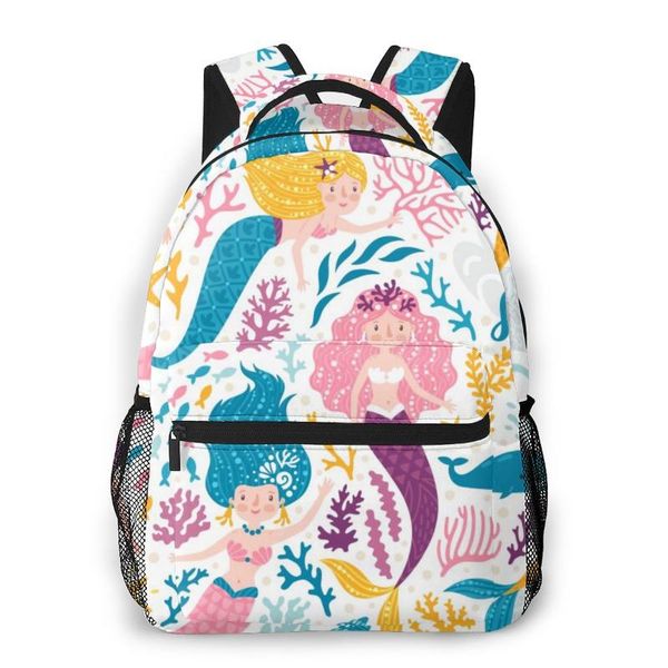 

backpack travel pack cute mermaids and sea plants sports bag outdoor climbing