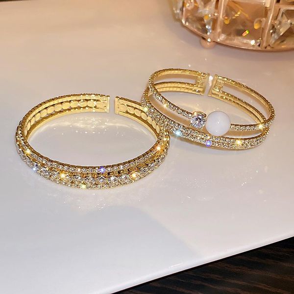 

bangle fashion style exaggerated diamond inlaid opening bracelet net red super flash temperament design hand jewelry women, Black