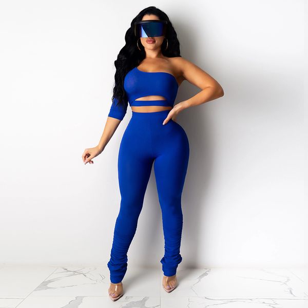 

and pants matching sets women ribbed one sleeve club party two piece outfits, White