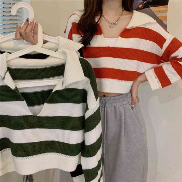 

woman pull hiver womens autumn women sweaters and winter loose v neck striped femme chandails, White;black