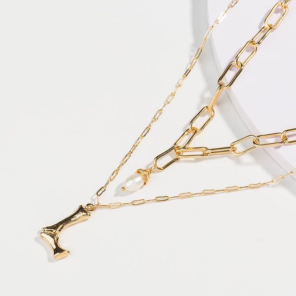 

pendant necklaces 2021 fashion freshwater pearl 26 letter initial necklace gold charm multilayer chain women party jewelry, Silver
