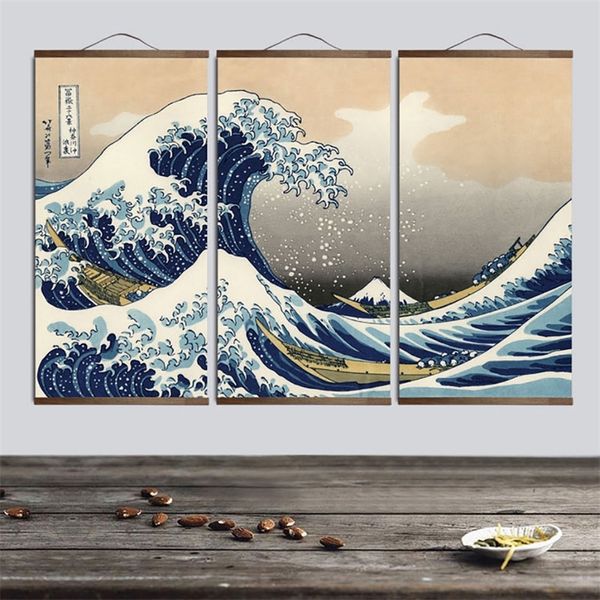 Posters e impressões Pintura Wall Art Estilo Japonês Ukiyo e Kanagawa Surf Canvas Art Pintura de pintura de parede para sala de estar 210310