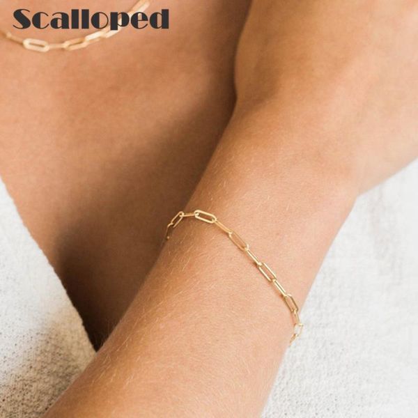 

link, chain scalloped simple hiphop geometric bracelets bangles stainless steel 16 cm gold link bracelet women jewelry, Black