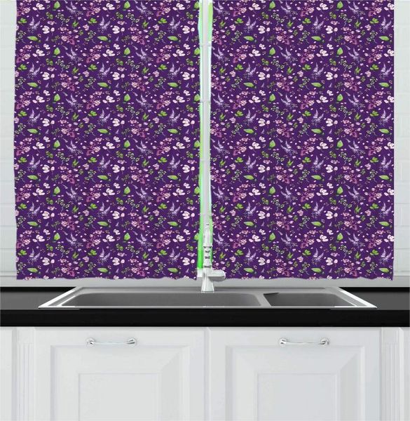 

curtain & drapes quartz baby pink floral kitchen curtains blooming flowers leaves violet tones window