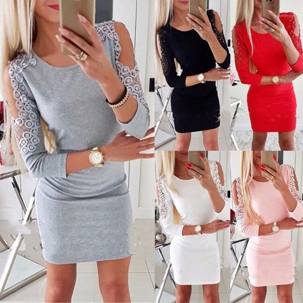 

casual dresses sleeve o neck solid dress 2021 winter elegant fashion, Black;gray