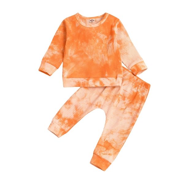 Kostenloser Versand Infant Kleidung Baby Mädchen Langarm T-shirts Hosen 2 stücke Tie Dye Outfits Kind Mädchen Junge Neugeborenen Set 210309