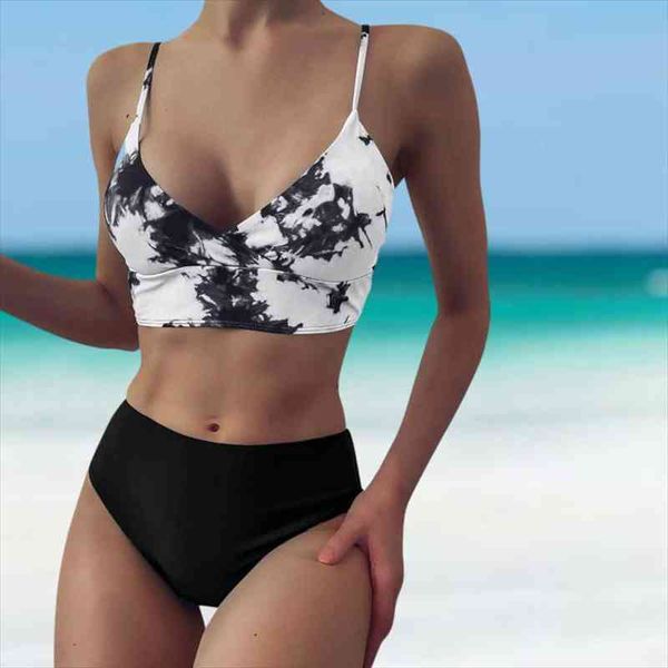 

high waist bikini set tie dye swimwear women bikinis mujer summer bathing suit women micro push up swimsuit, White;black