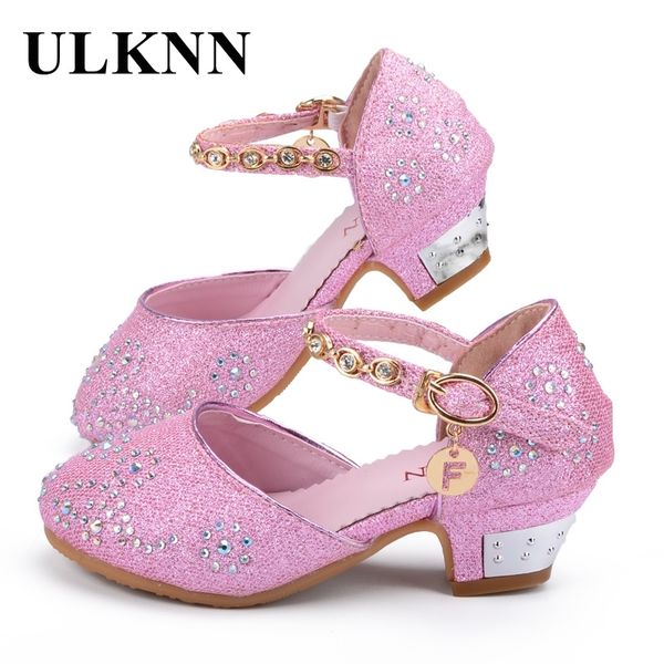 

ulknn sandals for girls princess shoes summer breathable sandals rhinestone pink school single shoes kids sandal children shoe 210306, Black;red