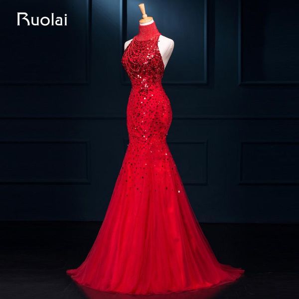 

party dresses real po luxury heavy sequined mermaid evening gown high neck tulle long vestido de fiesta largo asafe10, White;black