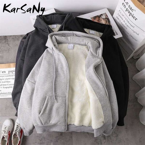 

winter zip up hoodie sweatshirts for women warm vintage sweatshirt oversized hoodies for women winter zipper thick clothes 201102, Black