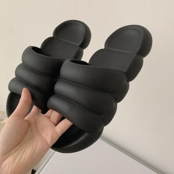 

slippers women men summer fashion home bathroom sandals thick bottom couple slides non-slip floor indoor shoes size 36-45, Black