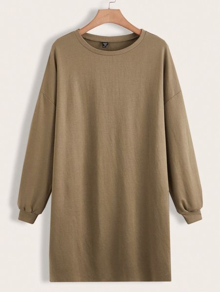 

plus drop shoulder solid pullover z9rp#, Black