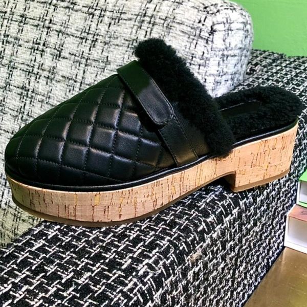 

slippers ladies wool platform 2021 women's shoes high quality, Black