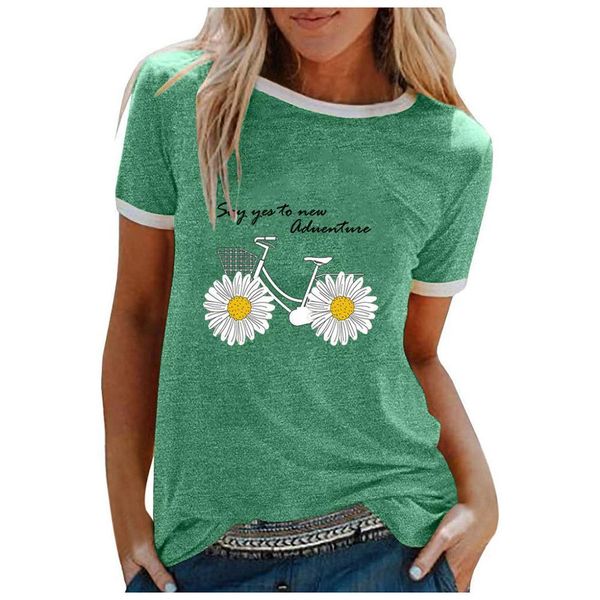 

ulzzang new small daisy appliques letter printed t-shirt female 2021 summer stitching loose casual short-sleeved round neck top, White