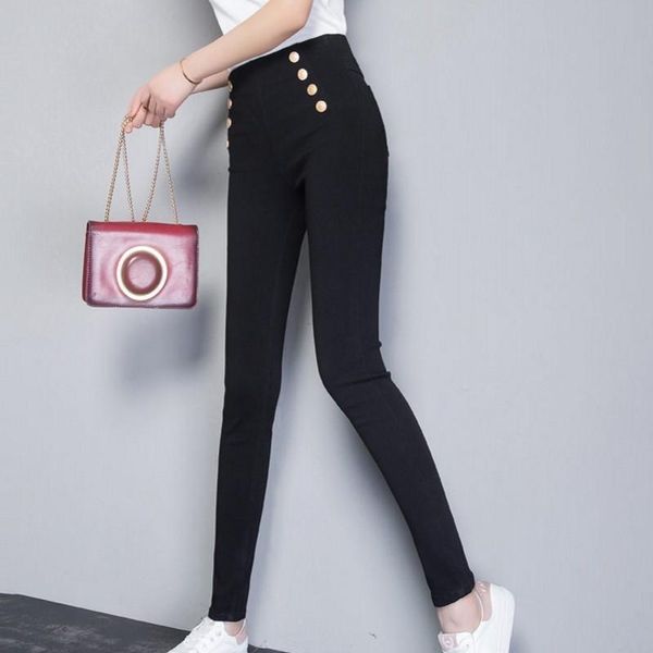 

women's pants & capris 2021 summer fashion skinny trousers high waist pencil pantalon slim fit spodnie damskie plus size, Black;white