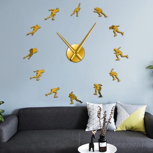 

wall clocks winter sport ice speed skating large clock skater art room decor roller diy big watch silent quartz