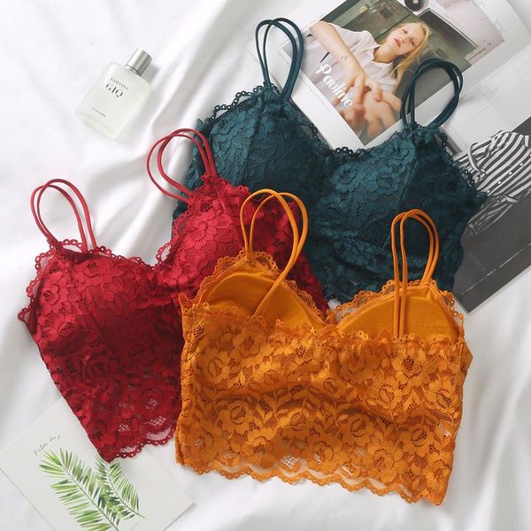 

camisoles & tanks lace bralettewomen lingerie wireless underwear full cup padded camisole femme camis, Black;white