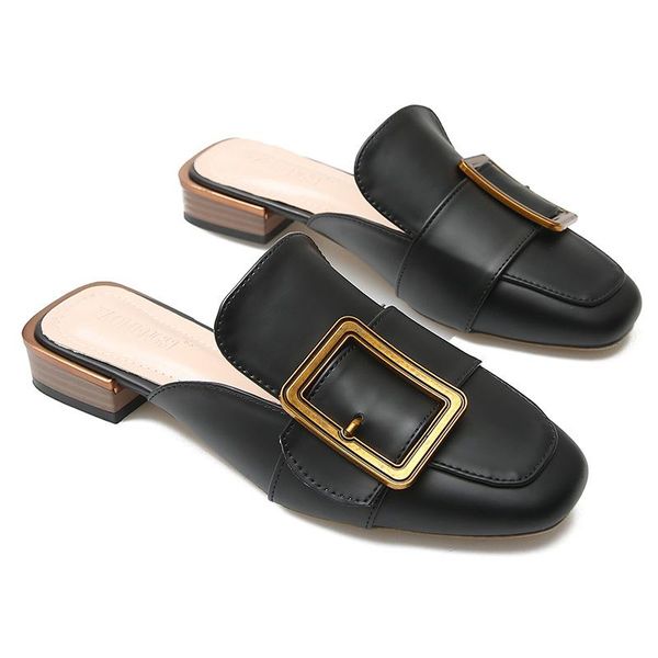

slippers mules shoes women summer casual korean female leather designer luxury 2021, Black