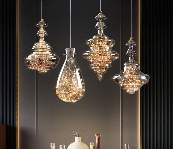 Nórdico lâmpada de cobre completa luxo pós-moderno cristal chandelier modelo sala de jantar quarto quarto bed bed creative pingente iluminação