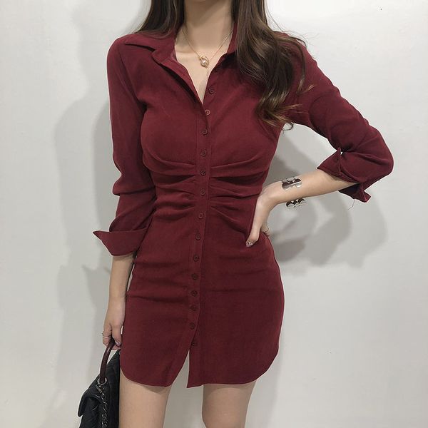 

2021 new women spring pleated single-breasted shirt sleeve short female korean style slim vestidos vlz4, Black;gray
