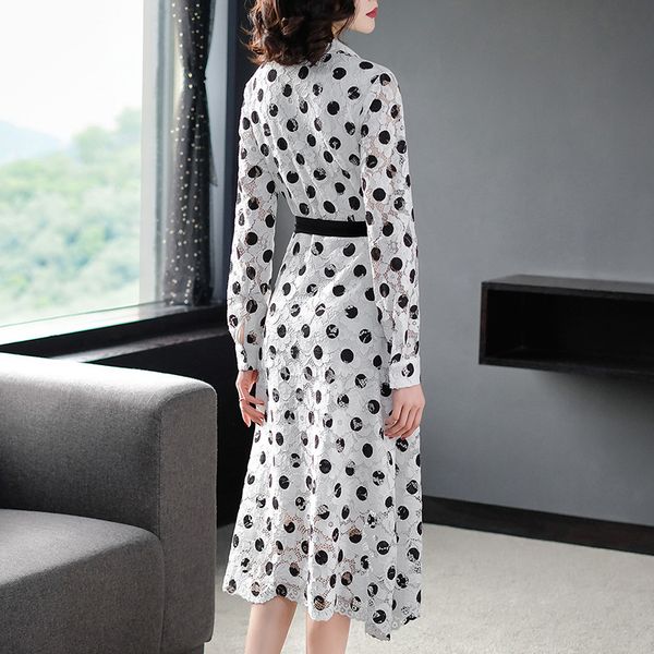 

2021 new lace spring women summer polka dot long party elegant slim es vestidos de fiesta ww009 rmt8, Black;gray