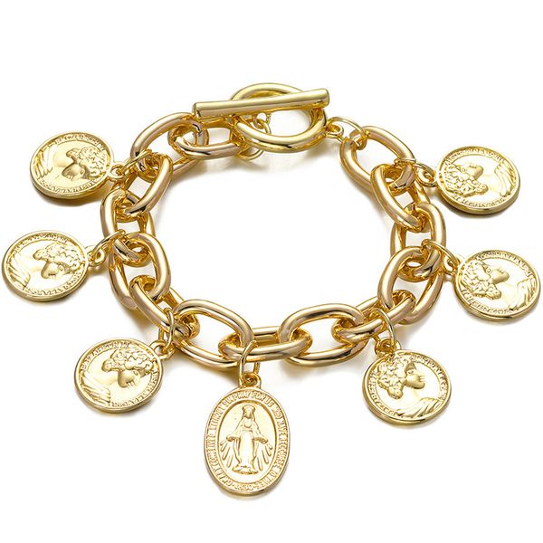 

ins coin pendant chain bracelet ot buckle coin alloy bracelet, Black