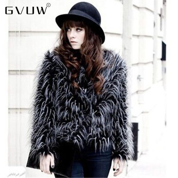 

women's fur & faux gvuw women's wool jacquard short long sleeve coat imitation plush jacket woman winter 2021 kb91129, Black
