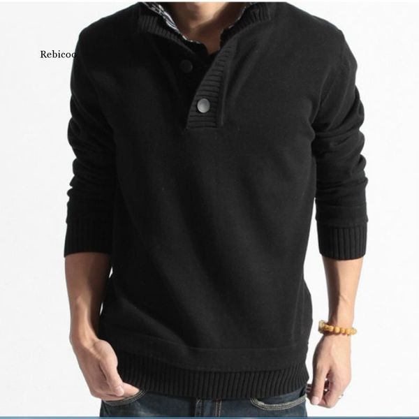 

men's sweaters 2021 winter solid color sweater long-sleeved fake two-piece soft-feel holiday fashion top, White;black