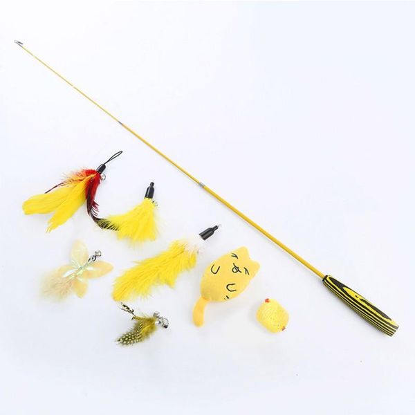 

cat toys interactive kitten teaser set retractable fishing pole wand toy and 5 replacement feather fish v