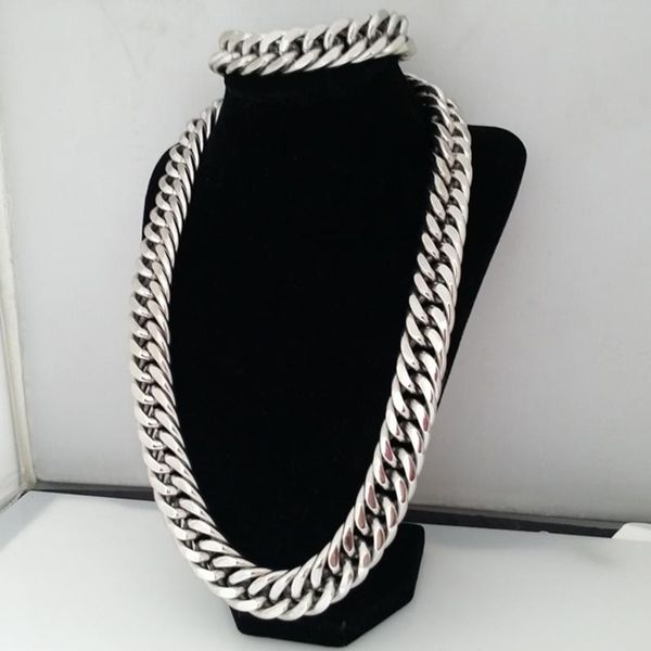 

earrings & necklace men's jewelry set silver color miami curb cuban link chain bracelet sets for men hip hop 18mm