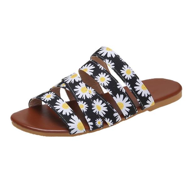 

slippers casual summer women's fashion simple vamp flower modification trend open-toed outdoor all-match, Black