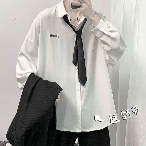 

2021 new send tie solid color hawaiian embroidered male social shirt streetwear sleeves -2xl shirts gcas, White