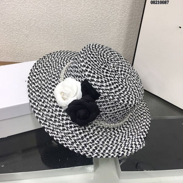 

designer cap dress hat hats new caps flat hat new summer limited series lady camellia pearl straw hats, Blue;gray