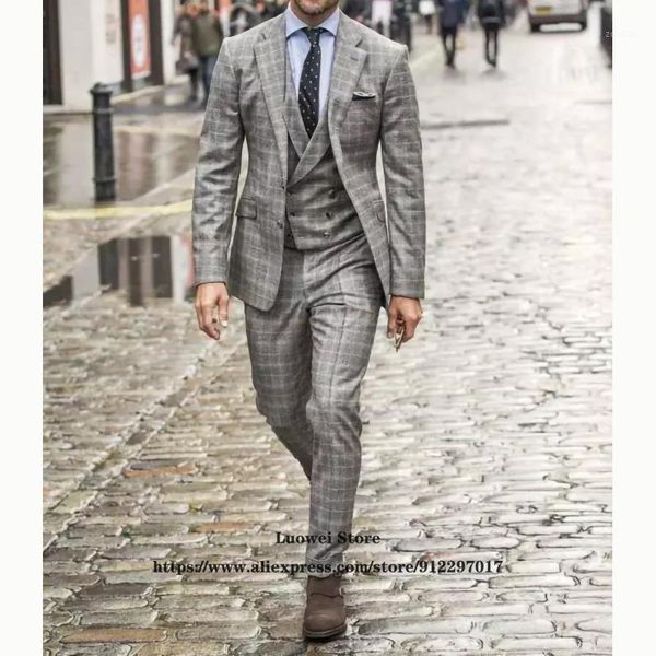 

men's suits & blazers classic tweed plaid mens formal business blazer vintage wedding groom 3 piece sets costume homme (jacket + vest+p, White;black