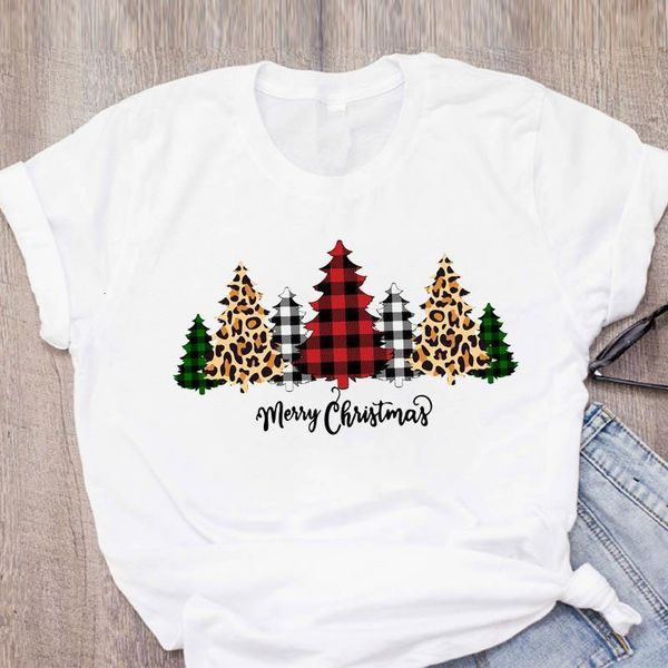 

women graphic plaid tree leopard season trend 90s clothes merry christmas printed lady tees clothing female t shirt t-shirt, White