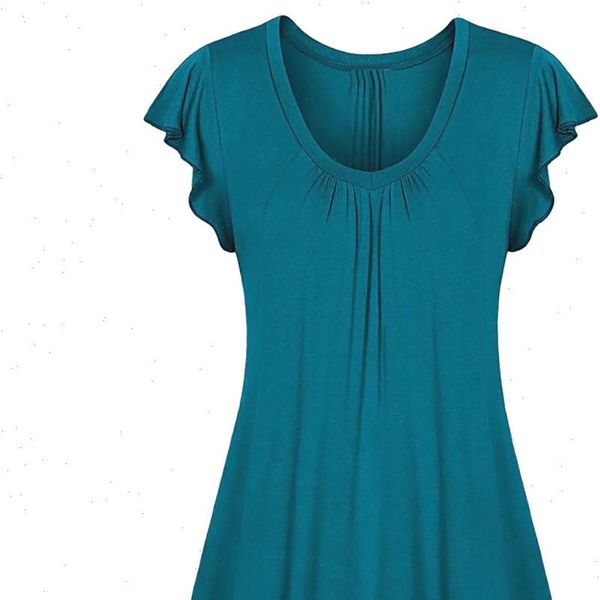 

7 colors plus size s 6xl women solid row pleats ruffled ruched o neck short sleeve irregular shirt camisa feminina, White