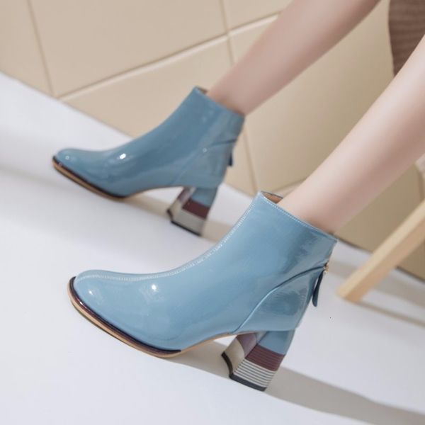 

women's short autumn winter 2020 new plush high heels square head thick heel martin single boots british style comfortable, White;red