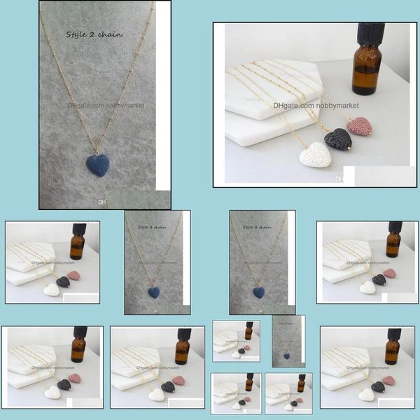 Pingente colares pingentes jóias coração lava pedra difusor longo colar aromaterapia óleo essencial gota preta entrega 2021 m7vlj