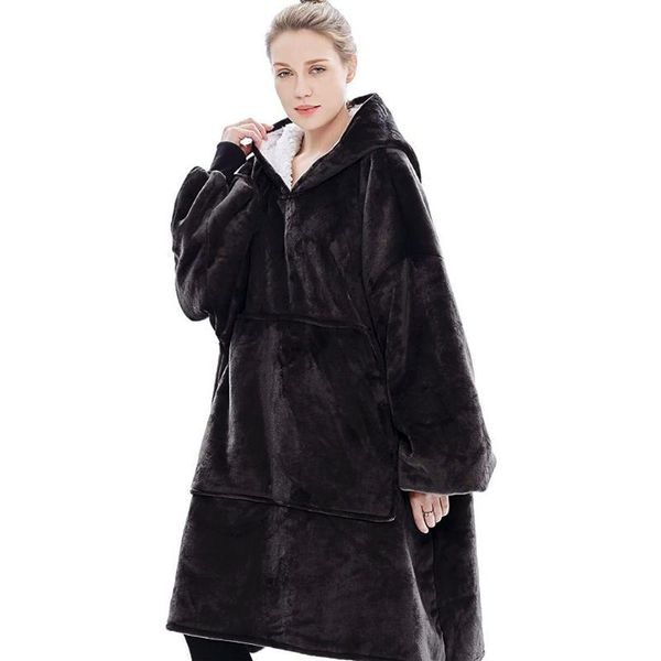 

women's hoodies & sweatshirts winter soft plaid blanket wearable hooded blankets with sleeves warm sherpa weighted flannel hoodie men w, Black