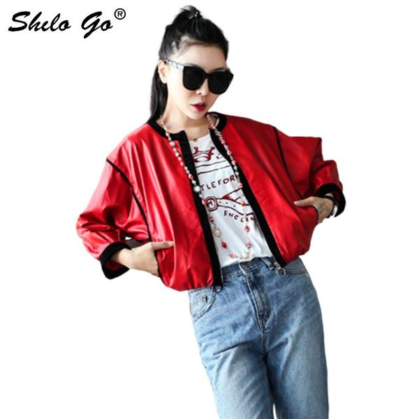 

women's jackets leather jacket womens spring fashion sheepskin genuine coat o neck single spliced batwing sleeve casual, Black;brown