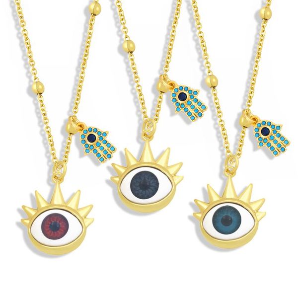 

pendant necklaces flola gold bead chain blue evil eye necklace copper cz plated resin fatima hand women jewelry nkey84, Silver