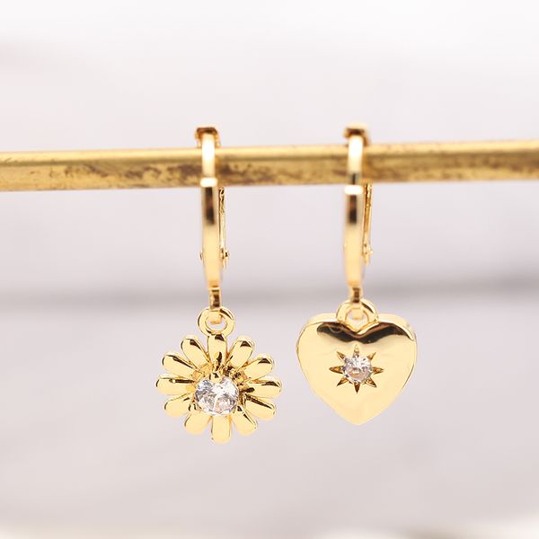 

charm earrings for women gold heart flower dangle earrings 2pcs copper & cz korean drop earings boho fashion indian jewelry 2020, Bronze;silver