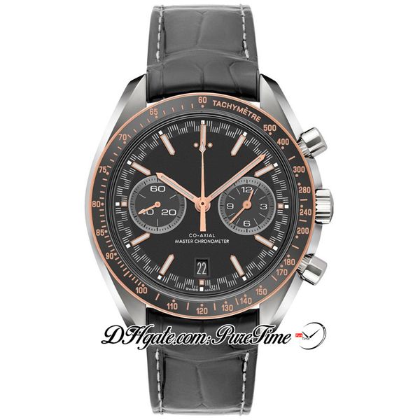 

42mm racing miyota automatic mens watch 329.23.44.51.06.001 day date rose gold bezel gray dial stick markers black leather strap 10 styles p, Slivery;brown