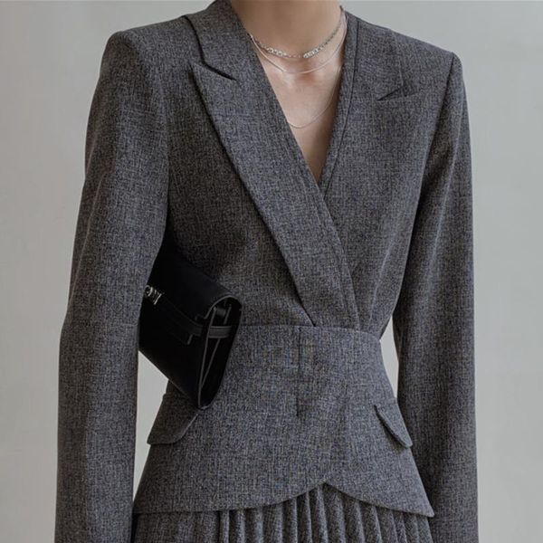 

women's suits & blazers [ewq] korea chic temperament trendy women simple lapel girdle loose fashion gray long-sleeved suit jacket autum, White;black
